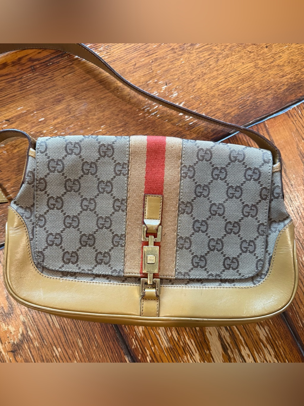 Vtg Gucci By Tom Ford Brown Monogram Jackie Bag
